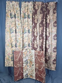 3 Pairs Antique c1920 Chintz Curtain Panels