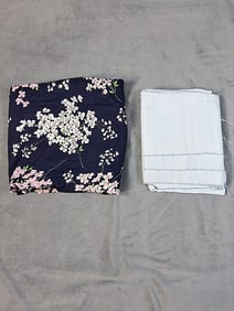 Vintage Rayon Print and Blue Silk Fabrics