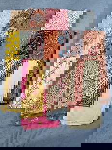 Antique and Vintage South Asian Inspired Textiles: Antique and Vintage South Asian Inspired Textiles. There are 12 scarves and pieces of fabric that are included in the lot with each piece having a distinct South Asian design to them. Paisleys are pri