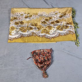 Antique c1910-1920 Printed Silk Shawl and Bag