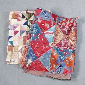 2 Vintage Silk Quilt Tops - As Is
