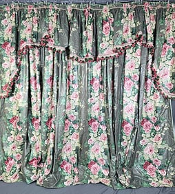Pair Curtains with Valance - Cabbage Roses