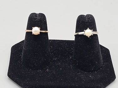 2 Vintage 10K Pearl Solitaire Rings