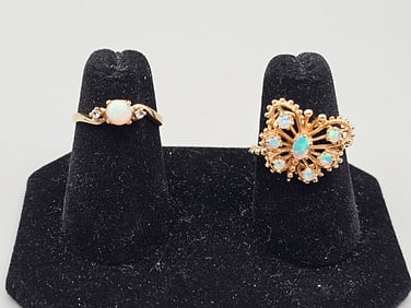 2 Vintage 10K Gold and Opal Rings