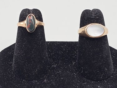 2 Antique 10K Gold Rings with Cabochons