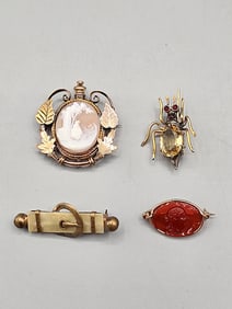 4 Antique Gold Filled and Gold Tone Brooches