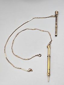 2, 19th Century Gold Filled Watch Chains and Mechanical Pencils