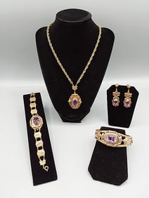 19th Century Brass and Amethyst Demi Parure