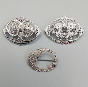 3 Vintage Sterling Filigree Brooches