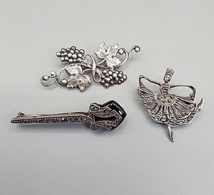 Trio of Vintage Sterling Brooches