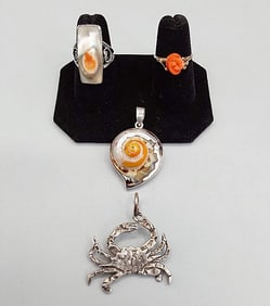 Group of Shell and Coral Sterling Jewelry