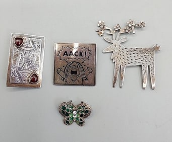 Group of 4 Sterling Brooches