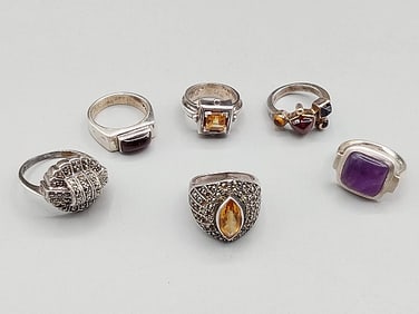Group of 6 Sterling and Gemstone Rings