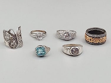 Group of 6 Sterling and CZ Rings