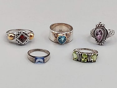 Group of 5 Sterling and Gemstone Rings