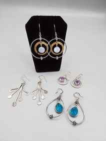 4 Pairs of Sterling Drop Earrings