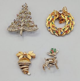 Group of 4 Vintage Christmas Brooches