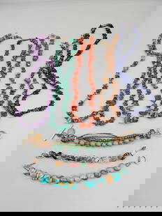 Semi Precious Gemstone Jewelry - XO Kelly, Royston Turquoise: Semi Precious Gemstone Jewelry with Necklaces and Bracelets. The lot includes a mix of semi precious gemstone necklaces and bracelets. Featuring an 8'' long bracelet strung with 13mm round Royston Tur