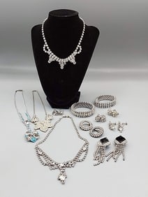 Mixed Mid Century Silver Tone Rhinestone Jewelry