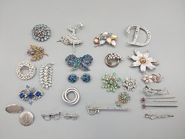 Vintage and Modern Silvertone Brooches and More