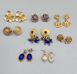 8 Pairs of Gold Tone Post Back Earrings