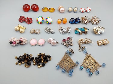 24 Pairs of Vintage Clip on Earrings