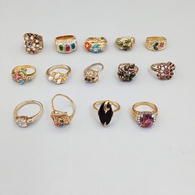 13 Gold Tone Fashion Rings