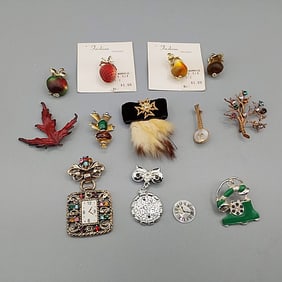 12 Vintage Novelty Themed Brooches