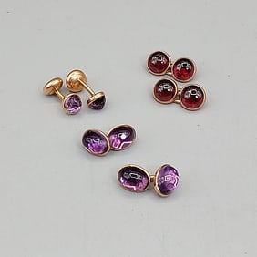 3 Pairs of Vintage 14K and Gemstone Cufflinks