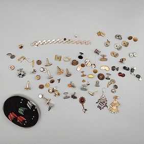Group of Assorted Vintage Single Cufflinks, Earrings and Pins
