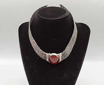Sterling and Carnelian Collar Necklace