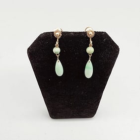 14K Gold and Jade Drop Earrings