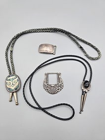 Vintage Silver Buckle and Bolo Ties