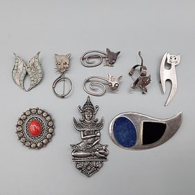 9 Sterling Silver Brooches or Pins