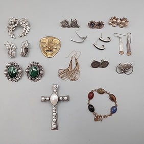 Group Sterling Pins, Earrings, with Navajo Cross