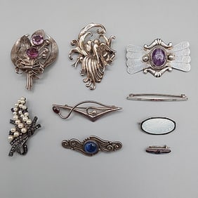 9 Sterling Silver Brooches