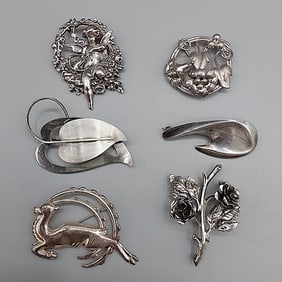6 Sterling Silver Brooches
