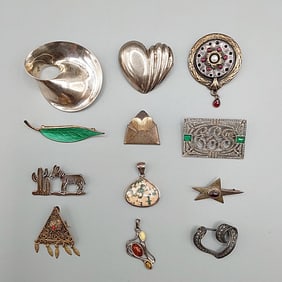 12 Sterling Silver 925 Pins and Pendants