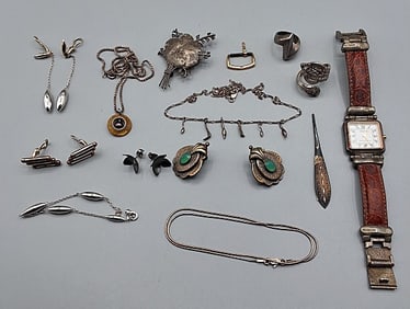 Group of SIlver Jewelry with Gold Scrap