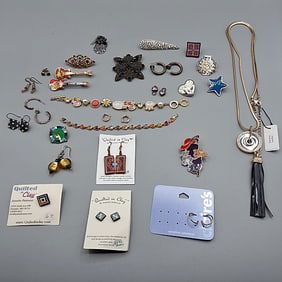 Costume Pins and Earring, Quilted in Clay