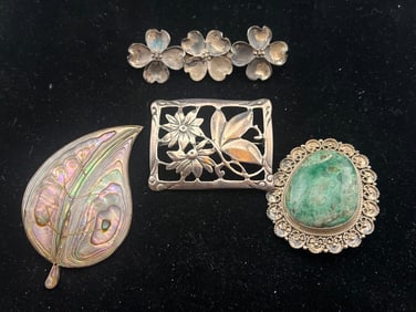 4 Silver Brooches