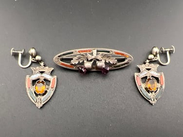 Scottish Sterling Brooch and Earrings