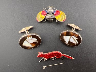 Sterling Bee and Fox Brooches
