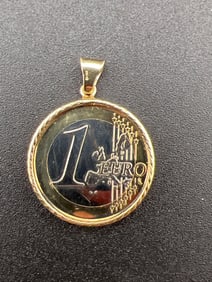 14K Gold Framed Euro Pendant