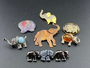 7 Elephant Brooches