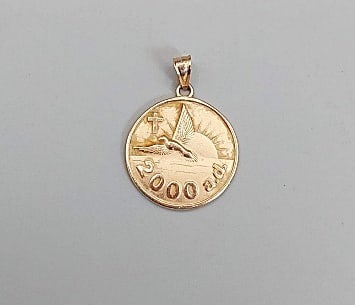 14K Millennium Y2K Pendant: Marked 14K Millennium Y2K pendant with Hope and Peace motto and symbols (3/4” diameter, weight 4.1g)If you have any doubt, please ask questions! We will provide extra pictures, or can schedule a