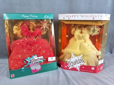 2 Special Edition Happy Holidays Barbies 1989-90