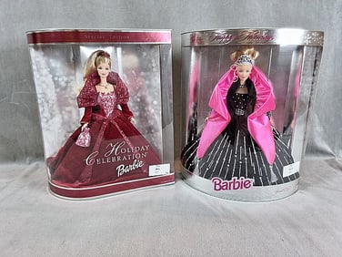 2 Special Edition Happy Holidays Barbies 1998 and 2002