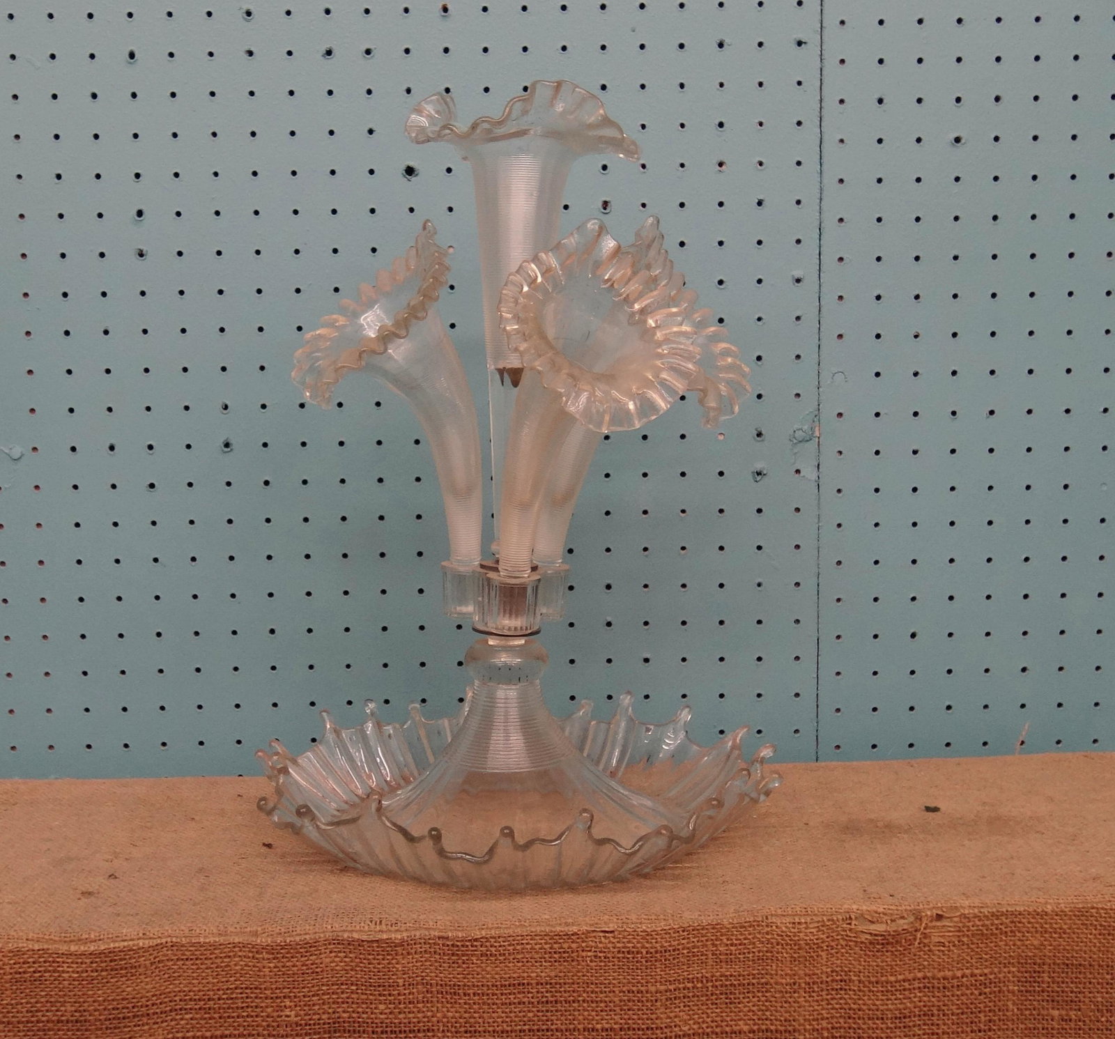 Antique Italian Hand Blown Glass Epergne: Antique Italian Hand Blown Glass Epergne, 16" Tall 12" Base
