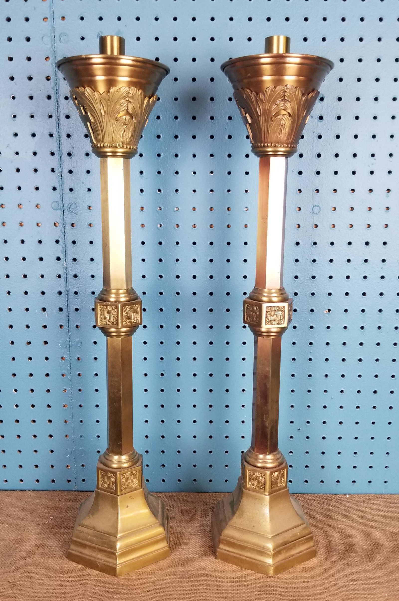 Gothic Revival 1860s Solid Brass Candlesticks from a (1 of 7)